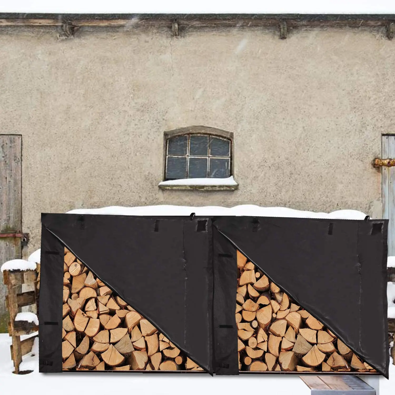  Durable Polyester Fabric Outdoor Firewood Cover Rack Log Covering All Weather Protection 8 ft.