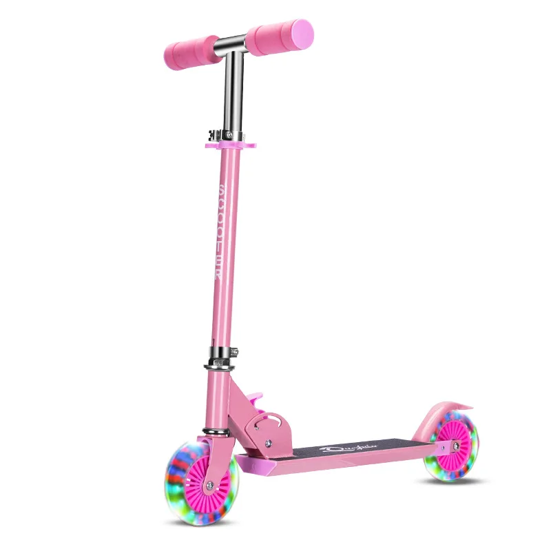 Kids 2 Wheel Folding Kick Scooter for with LED Light Up Wheels Adjustable Height