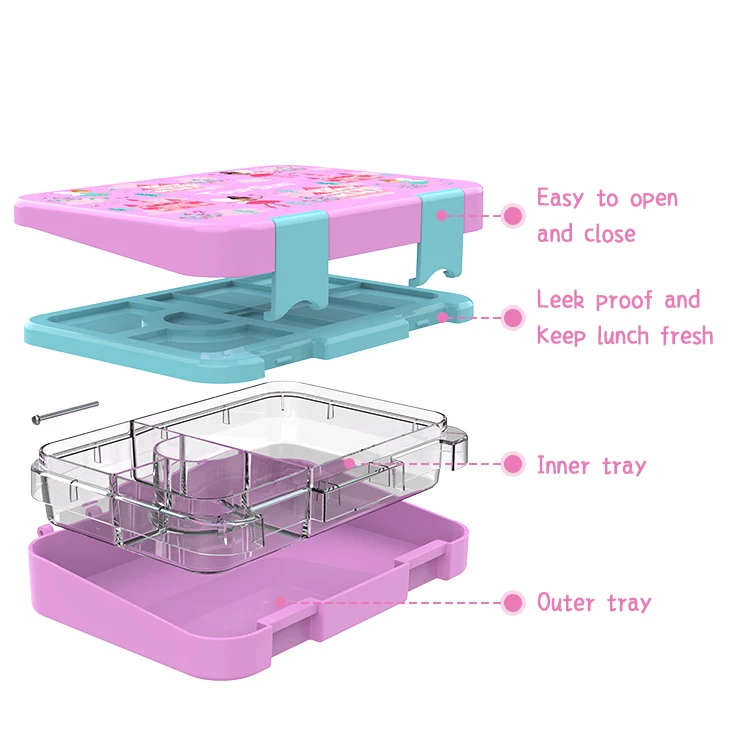 4 отделения Ланч-бокс Тритан бенто детский новый дизайн с логотипом на заказ
