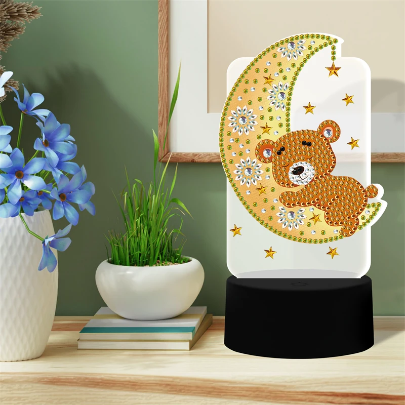Bear hugging the moon 5d DIY diamond painting LED diamond lamp table decoration