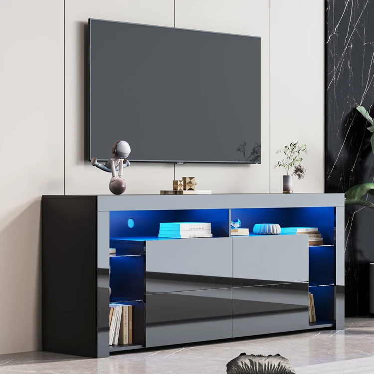 Entertainment Center Living Room Furniture Wooden Storage Drawer Media Television Table Cabinet LED Light TV Console Stand