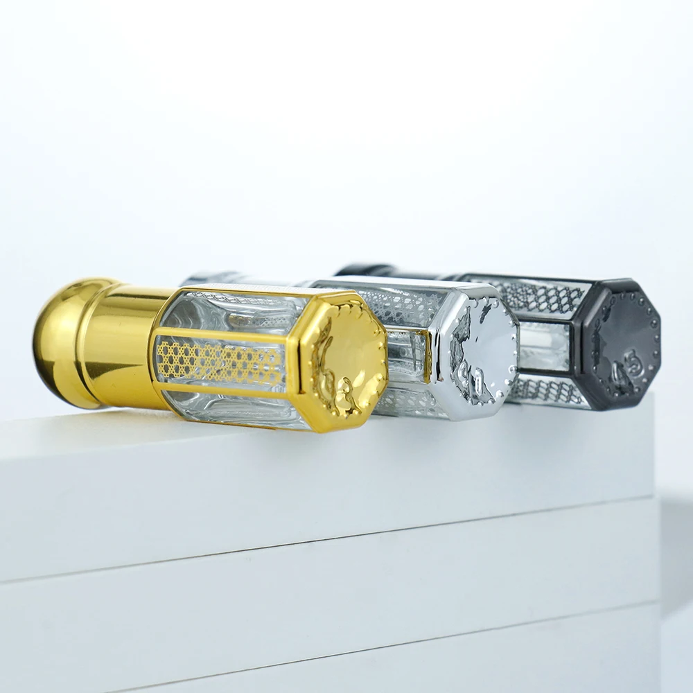 Custom Luxury Arabian 3ml 6ml 12ml Fancy Perfume Bottle Empty Oud Attar Oil Bottle with Glass Rod Essential Oil roller Bottle