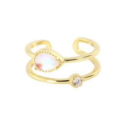 Delicate 14k Solid Gold Plated Jewelry Anillos De Moda 925 Sterling Silver Jewelry Moonstone Ring