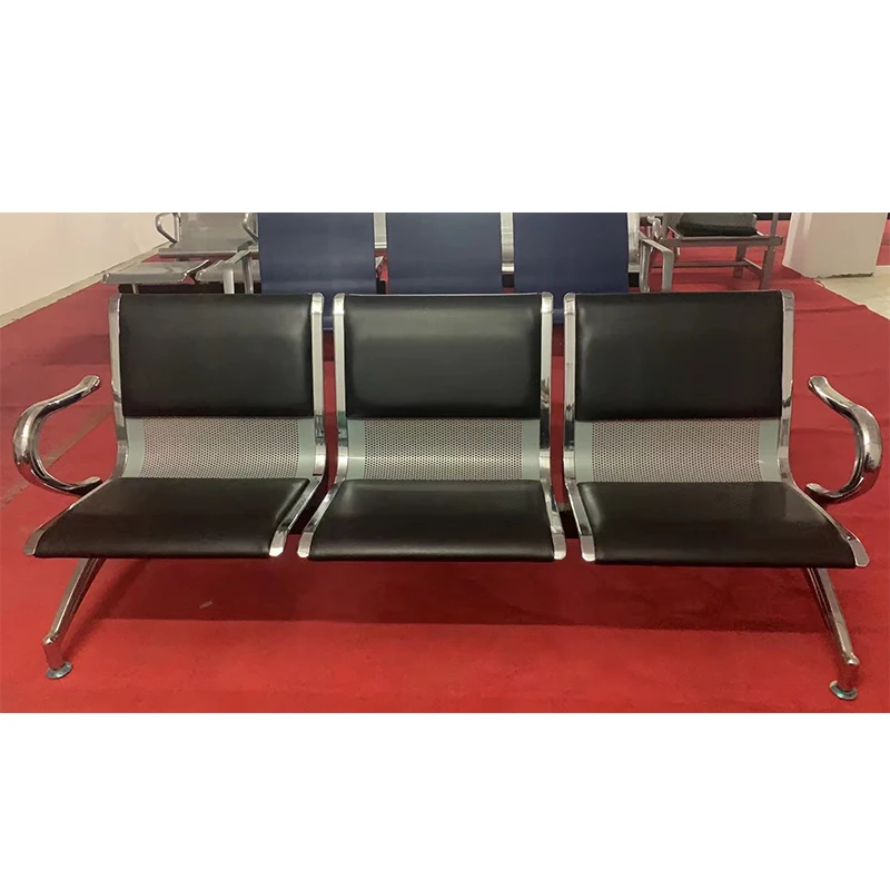 Wholesale Garden Hotel Hospital 3 Seats Breathable Leather Seat Backrest Aluminum Chair with Armrest