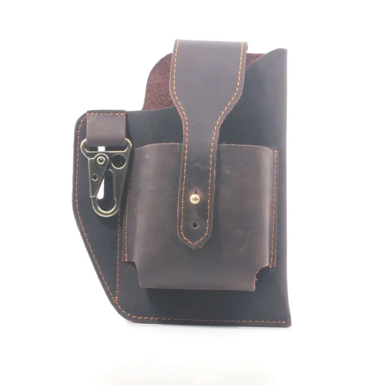 yn001 Handmade Vintage Leather Mobile Phone Holster Sleeve with Smoke Cigarette Case Holder