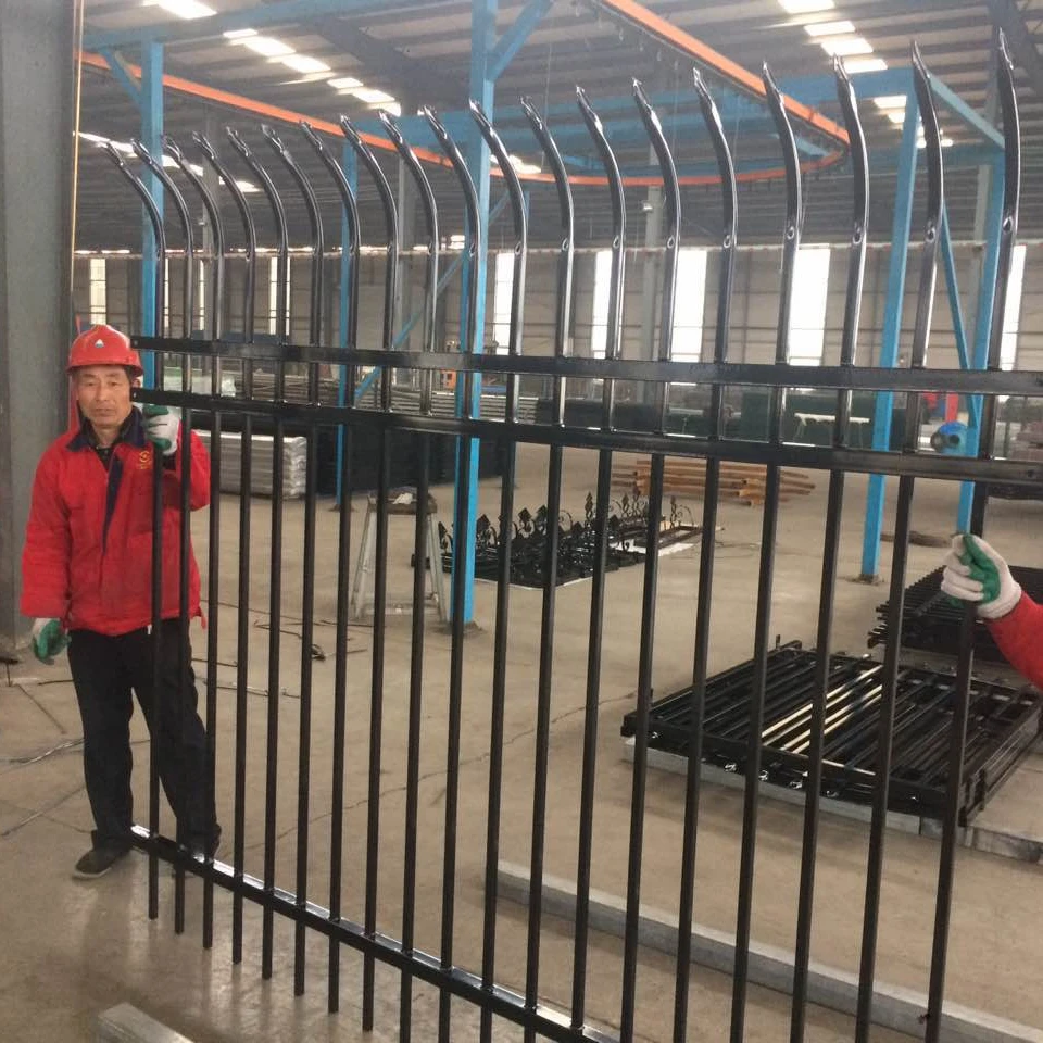 Adjustable heavy duty steel fence panels bend top wrought iron fencing black low price