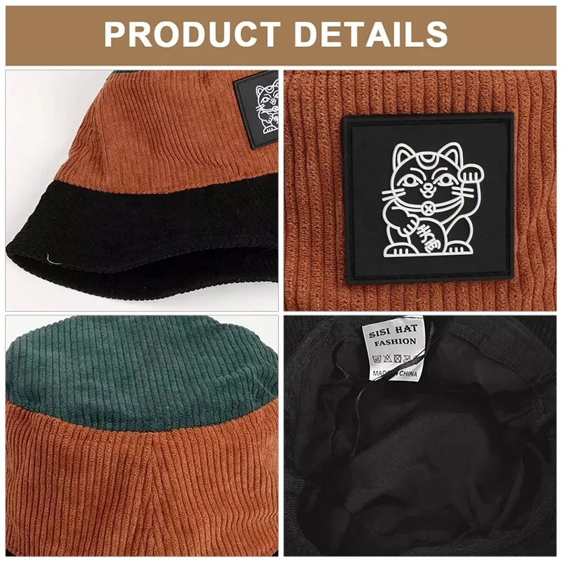 Wholesale Plain Contrast Corduroy Foldable Bucket Hat Custom Embroidery Logo Fisherman Hat For Women Outdoor Sun Protection Caps