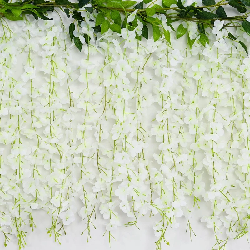 Wisteria Hanging Flowers Artificial White Wisteria Vine Silk Wisteria Flowers Garland For Wedding Arch Party Garden