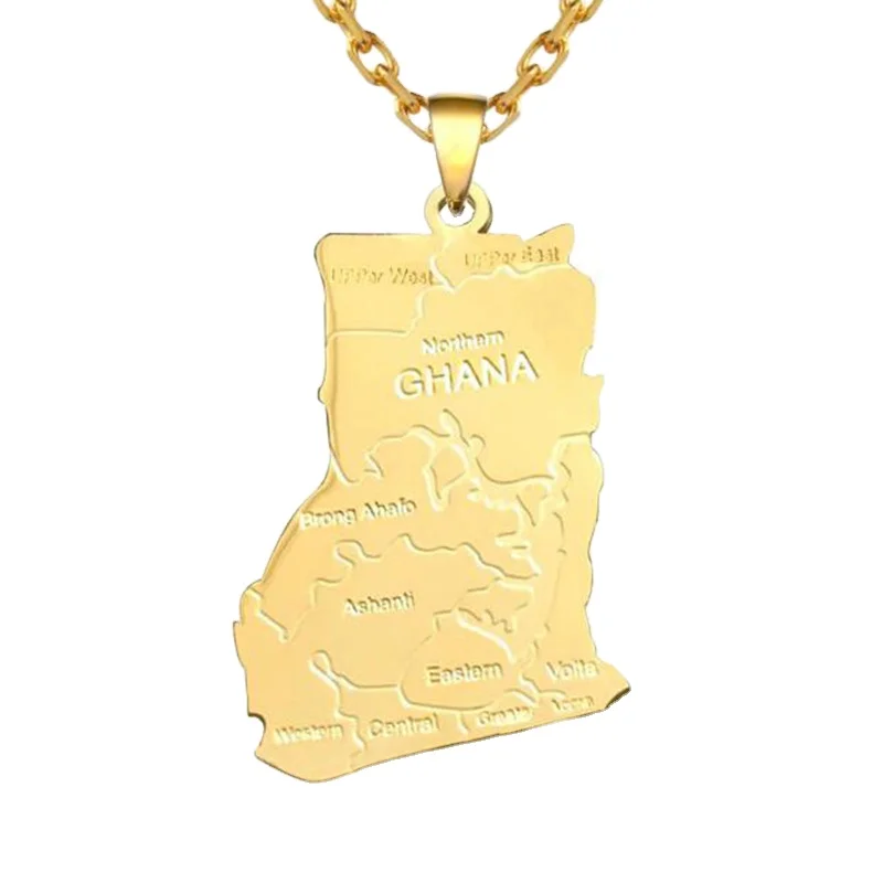 Charm African Ghana Country Map Pendant Necklace