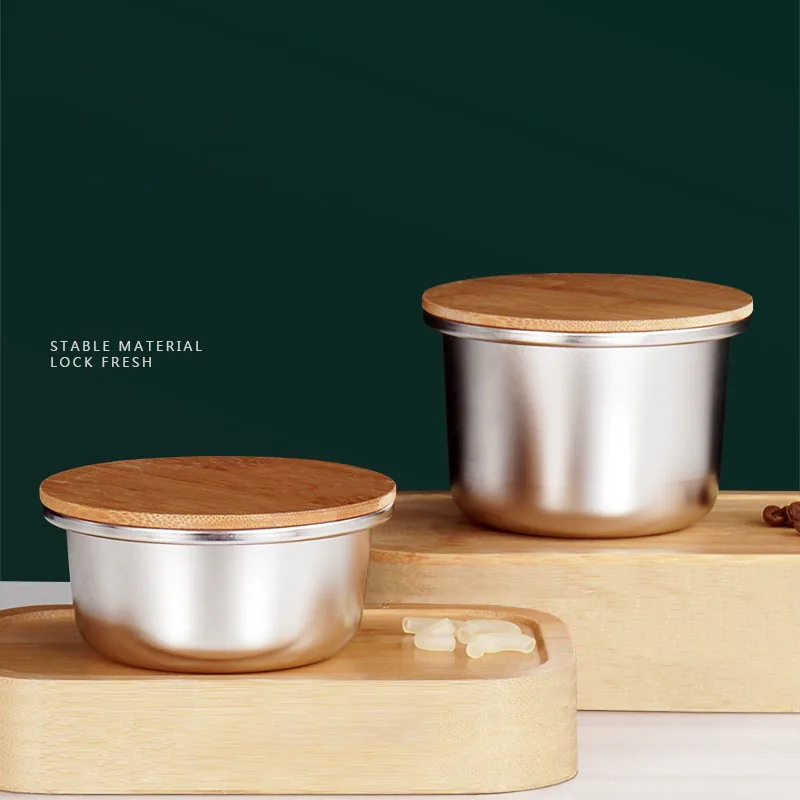 HUFA Japanese Style 3-Pack round Stainless Steel Lunch Box Food Storage Containers Single Compartment Bamboo Lids Kitchen Use