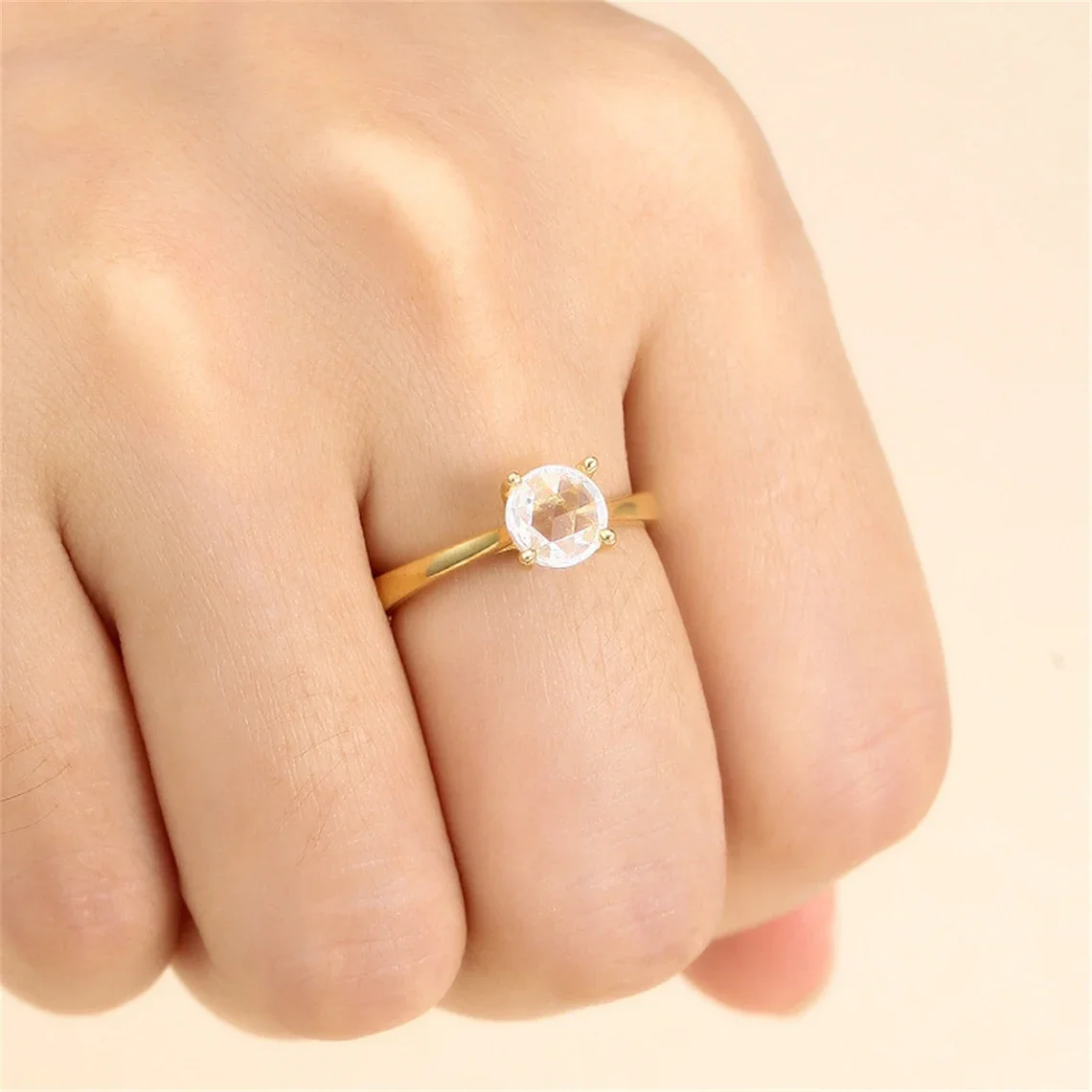4.5-7.5mm Round Faceted Gemstones Ring Base Setting Ring Mount for Gold Plated 925 Silver Adjustable Ring