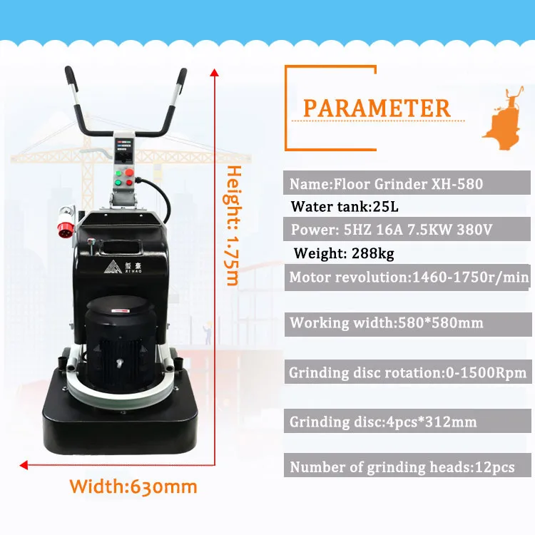 frequency conversion concrete floor grinder 7.5kw concrete floor surface grinding machine with vacuum