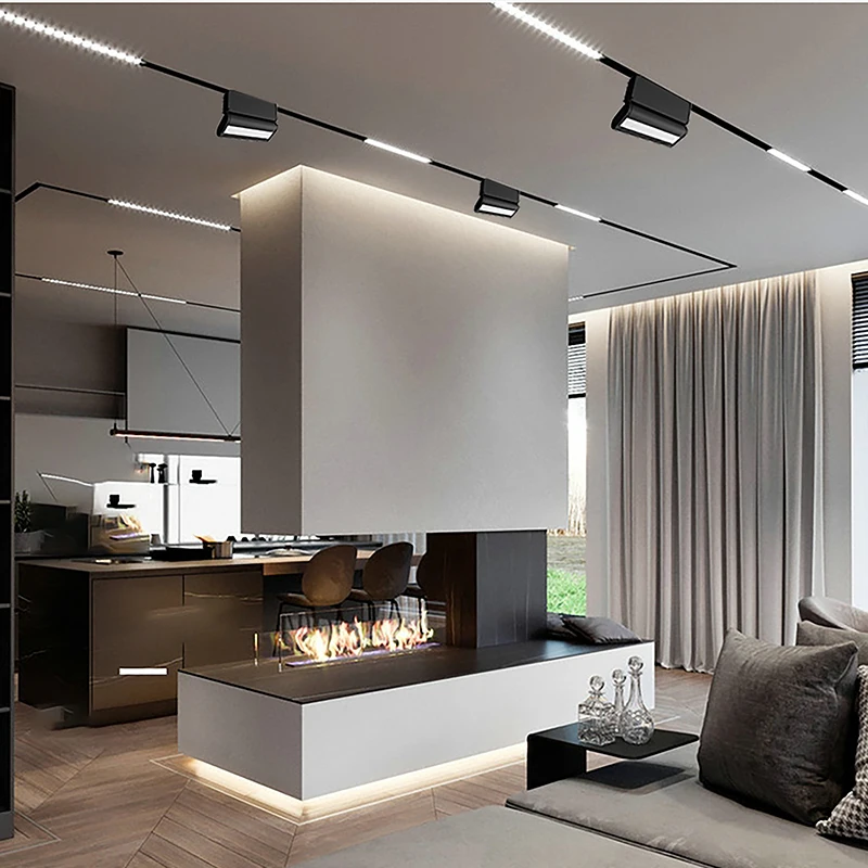 Commercial Rail Track Spotlight Fixture Accessories 48V Recessed Cob Led Magnetic Track Light System Black Aluminum 90 Modern