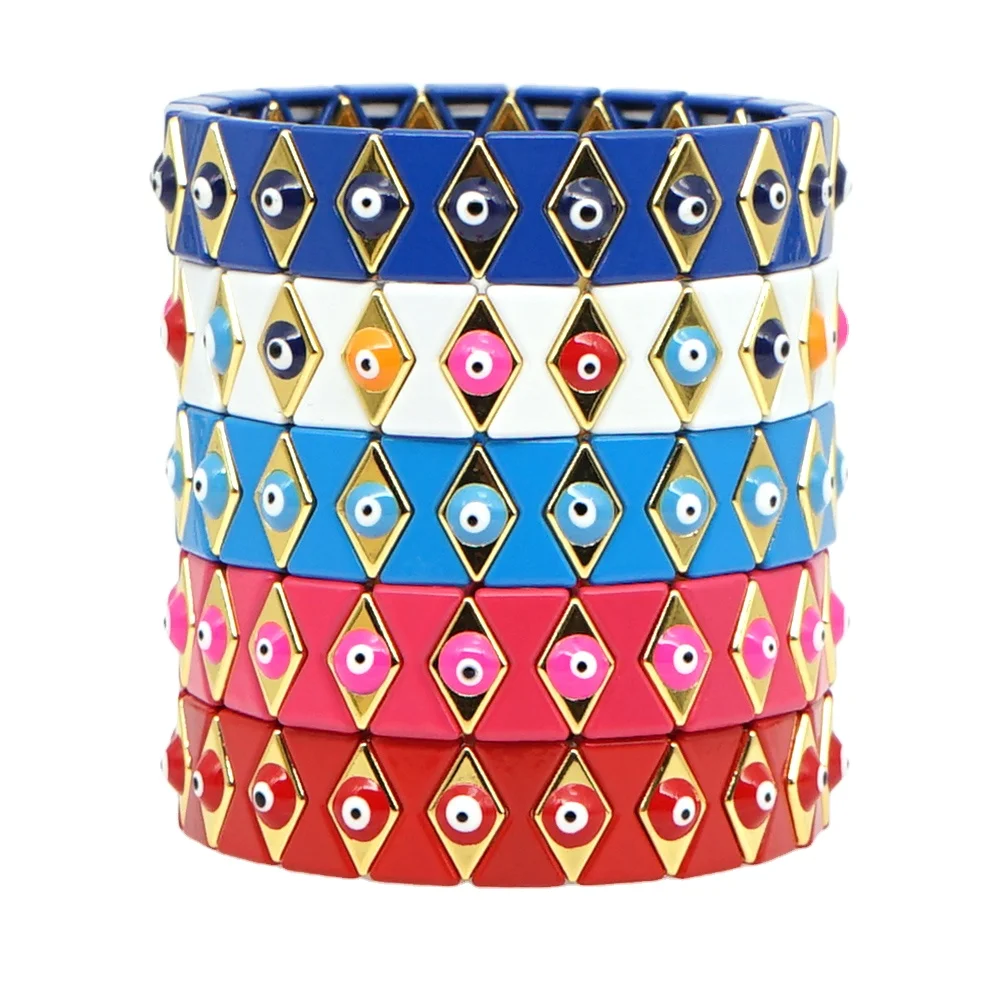 High End Alloy Enamel Tile Rainbow Bracelets Turkish Evil Eye Pulseras Mujer Moda 2020 Summer Beach Fashion Jewelry