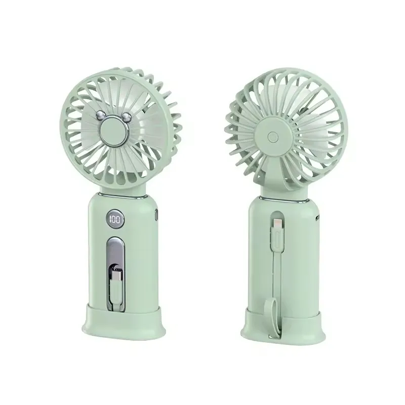 2024 New 5000/10000mah  Portable Built-in Dual Cable 2 in 1 Power Bank with Detachable 3 Speed Adjustable Fan 22.5W Fast Charger