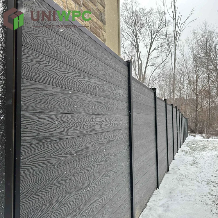 3D deep embossing  Black garden balcony wpc fence Realistic wood look wpc fence