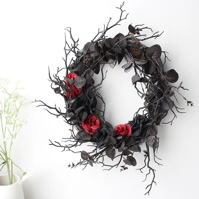 Halloween Dead Branch Garland Artificial Black Decorative Wreath Door Hanging Horror Festive Arrangement Decorative Garland