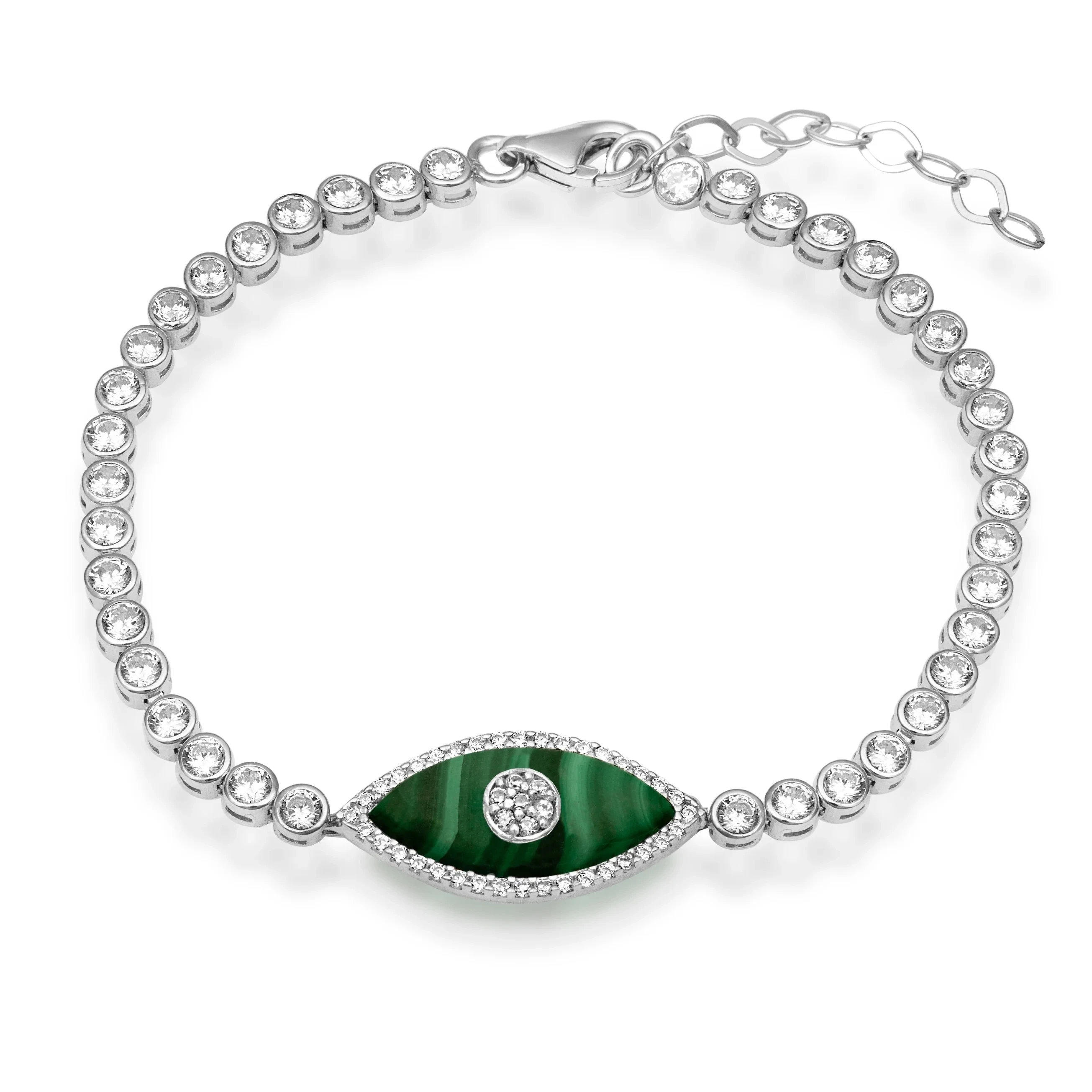 Popular White Bezel Setting CZ and Malachite Brass Tennis Turkiye Fashion Bracelets