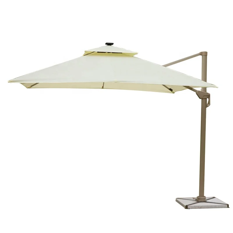 Patio Outdoor Garden Furniture  Roma Hanging Sunshade Parasol Sun Umbrella With Solar Lights
