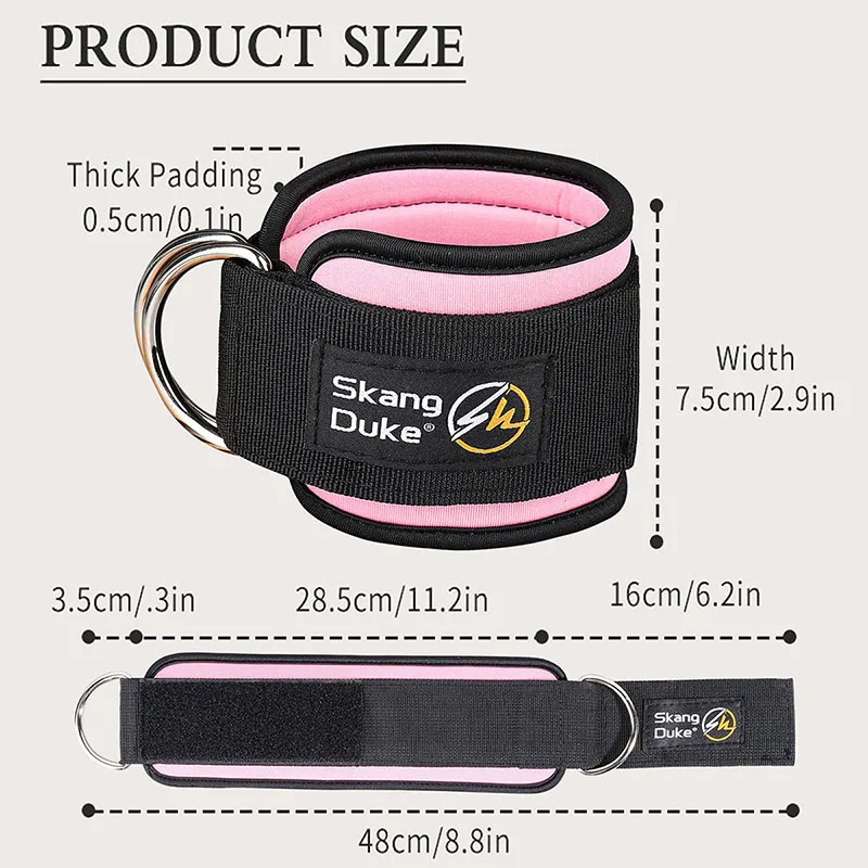 Custom Gym Fitness Neoprene Padded Ankle Brace Support Double D-ring Cable Machines Ankle Straps with Carabiner