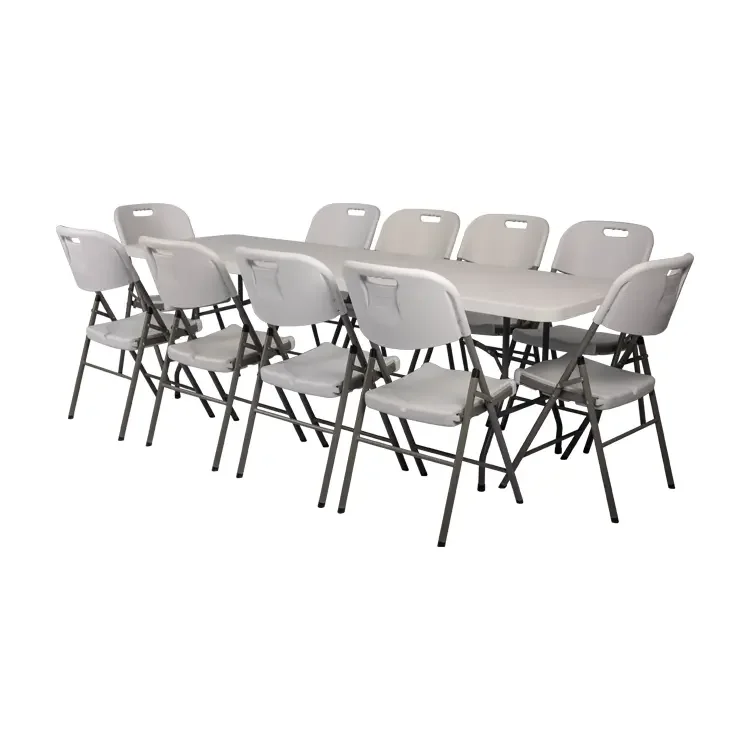 Wholesale Heavy Duty Foldable 6ft 8ft 10 People Garden Party Rectangular White Plastic Dining Table and Chairs Set