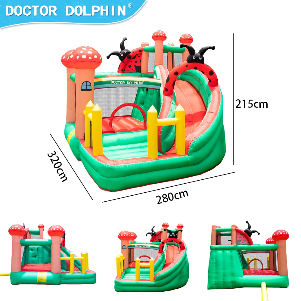 Doctor Dolphin Cute Ladybug Inflatable Bouncer Trampoline with Slide for Kids Air Cushion Theme Jumping Indoor or Outdoor