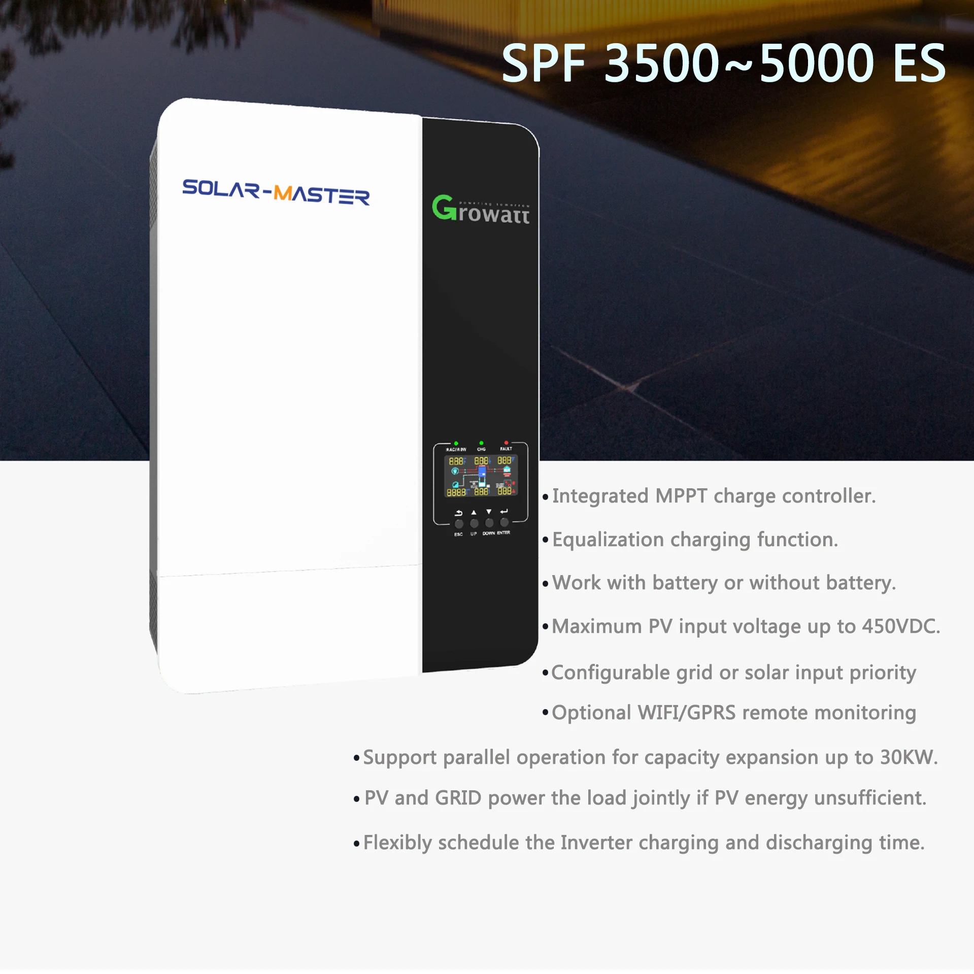 Solar Off Grid System 5kw 10kw Price Split Phase 110v / 220v Off Grid Inverter Growatt SPF5000ES with WIFI