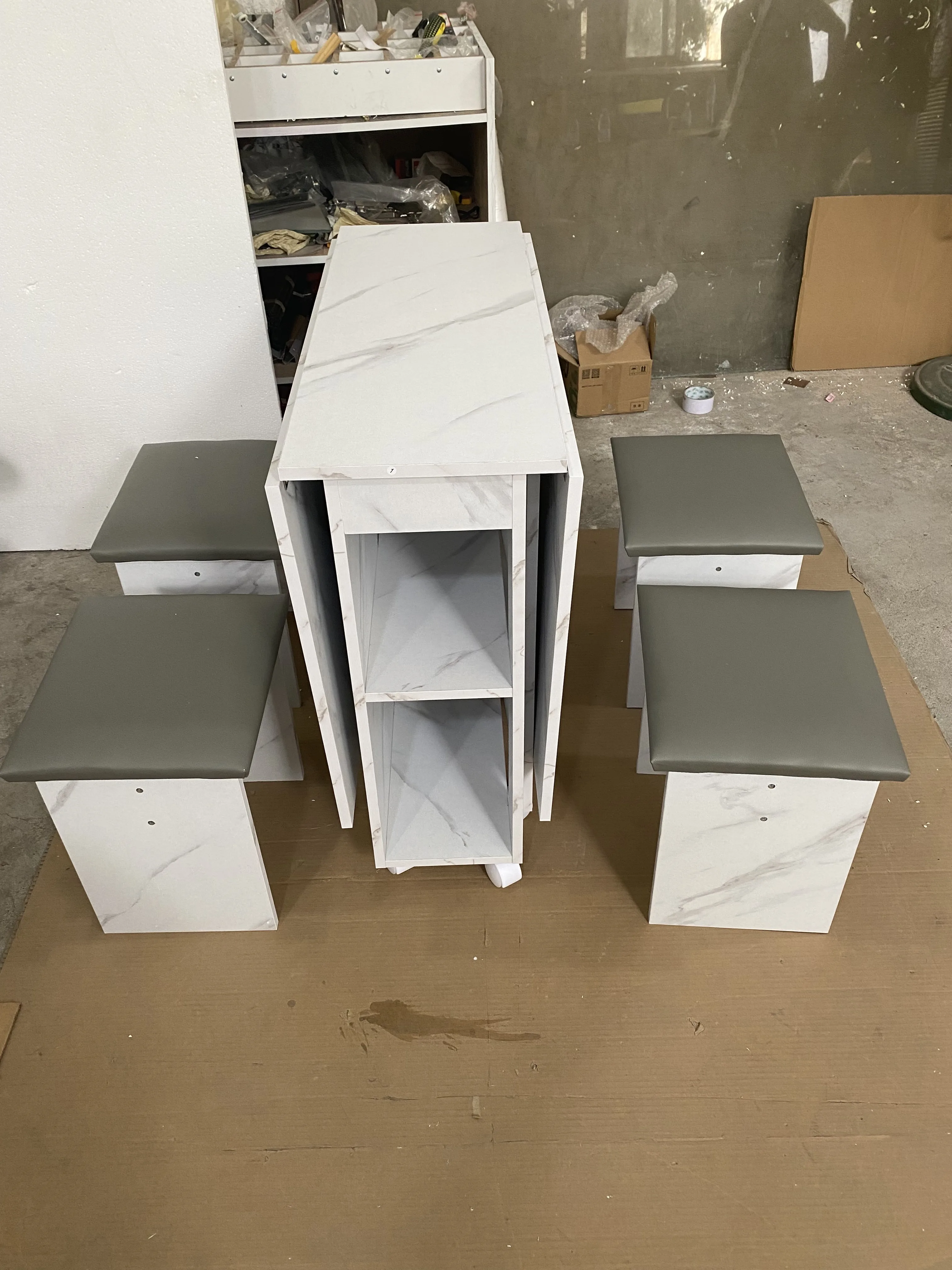 Modern Wood Table And Stool Sets Pedestal Folding Dining Table with Drop Leaf Multifunction Foldable Kitchen Table  with wheels