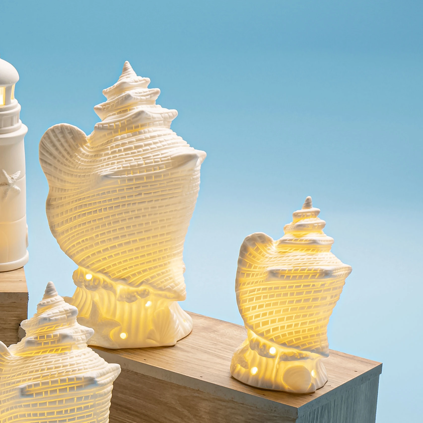 Handicraft Nautical Decoration Creativity Marine Style Decor Ceramic Beacon Tower LED Lighthouse