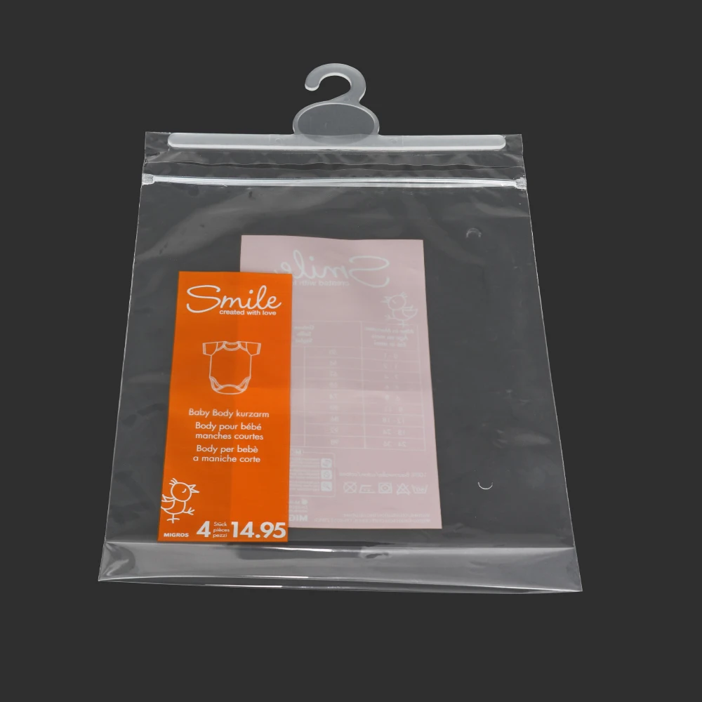 Customize bags plastic zip lock  kid clothing hook colourful hook ziplock bags with logo for clothing