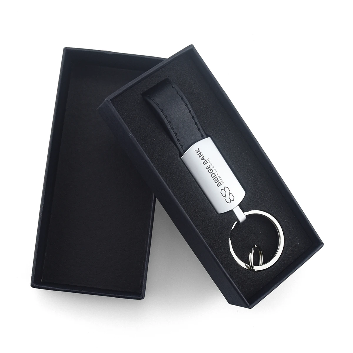 Factory exsiting Free mold fee with customized laser or printing logo  Leather Keychain Pack with box