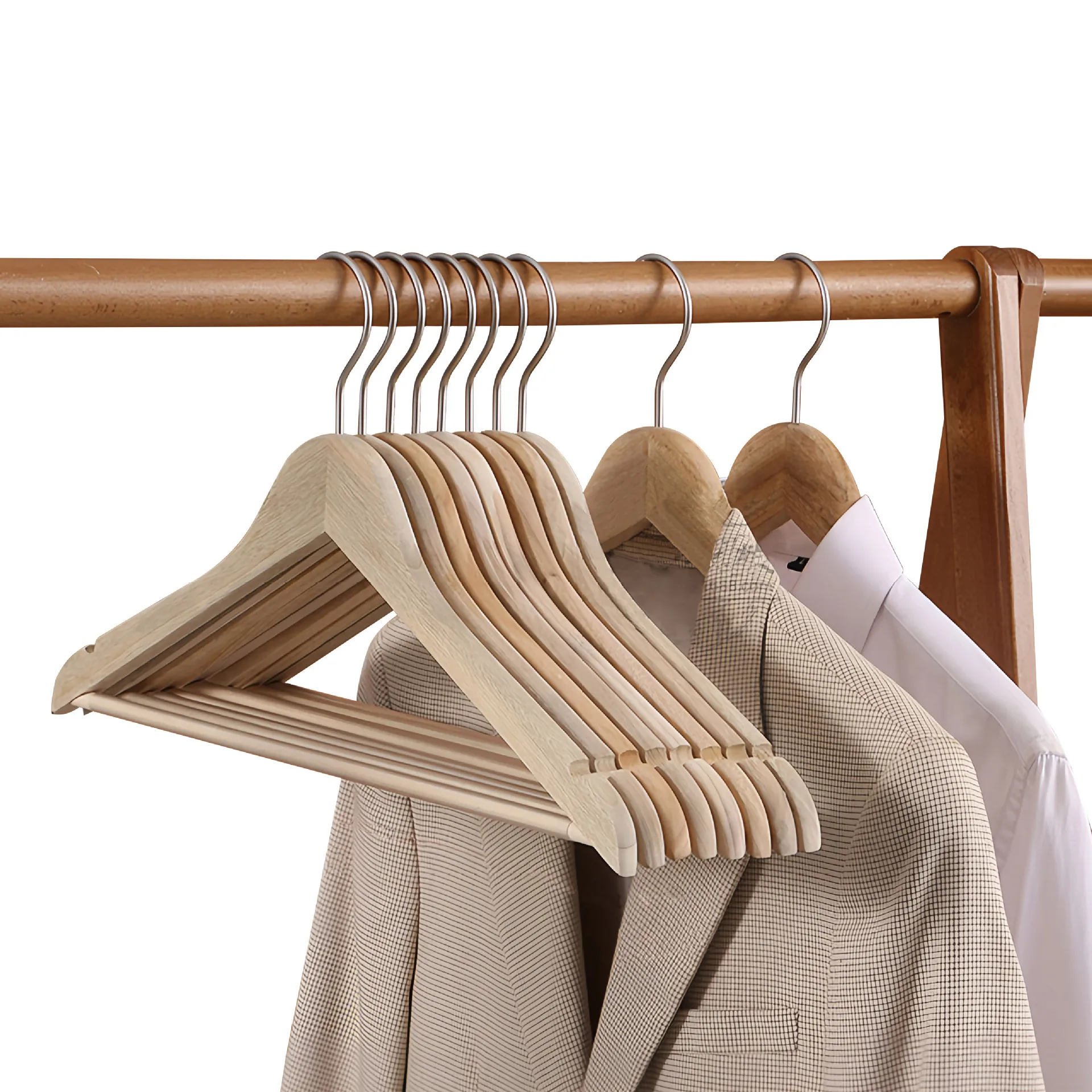 Solid Camphor Wood Hanger Anti-Mildew Insect-Proof Seamless Metal Hook for Hotel & Household Suit & Clothes Support Living Room