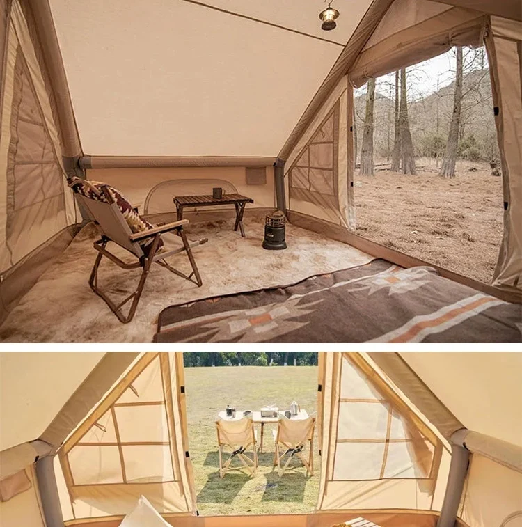 Air Tent Outdoor Portable Camping Inflatable Canvas Tent Luxury Large Villa Thickened Rainproof Automatic Cotton Inflatable Tent