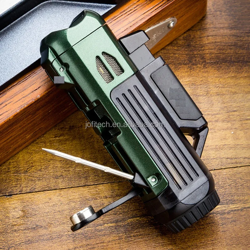 Unique Design of Cigar Lighter 1 Jet Flame Cigar Lighter with Cigar Punch Windproof Butane Refillable Torch Lighters Custom Logo