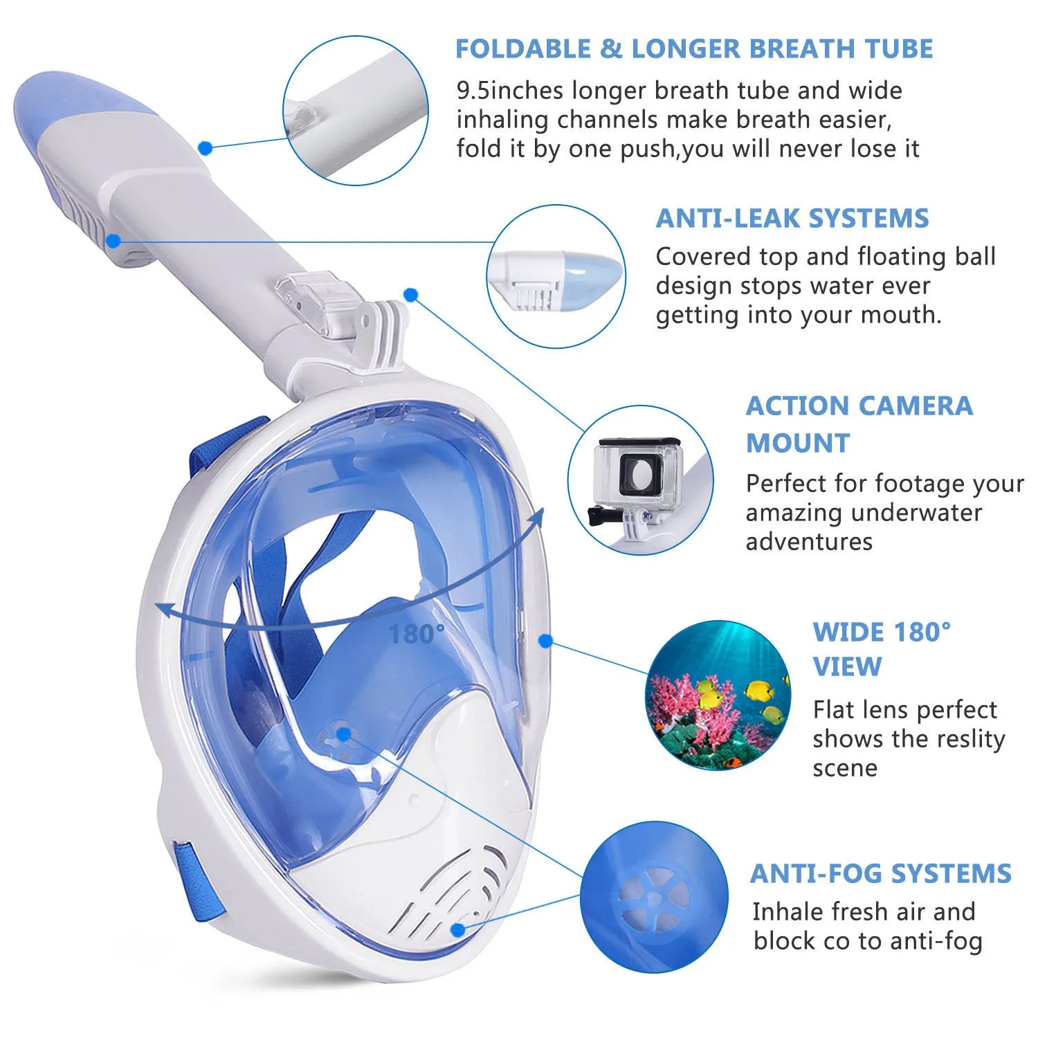 Silicone  Hot Sell Factory Best Price Panoramic 2023 Anti Fog Full Face Dive Smaco Crystal Seaview 180 Mask Snorkel