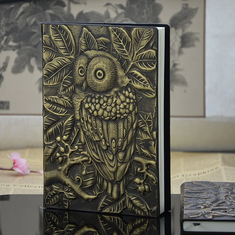 A5 Luxury European Retro Owl Journal Note Book Notepad Anaglyph Process Carved PU Leather Embossed Cover Manual Notebook