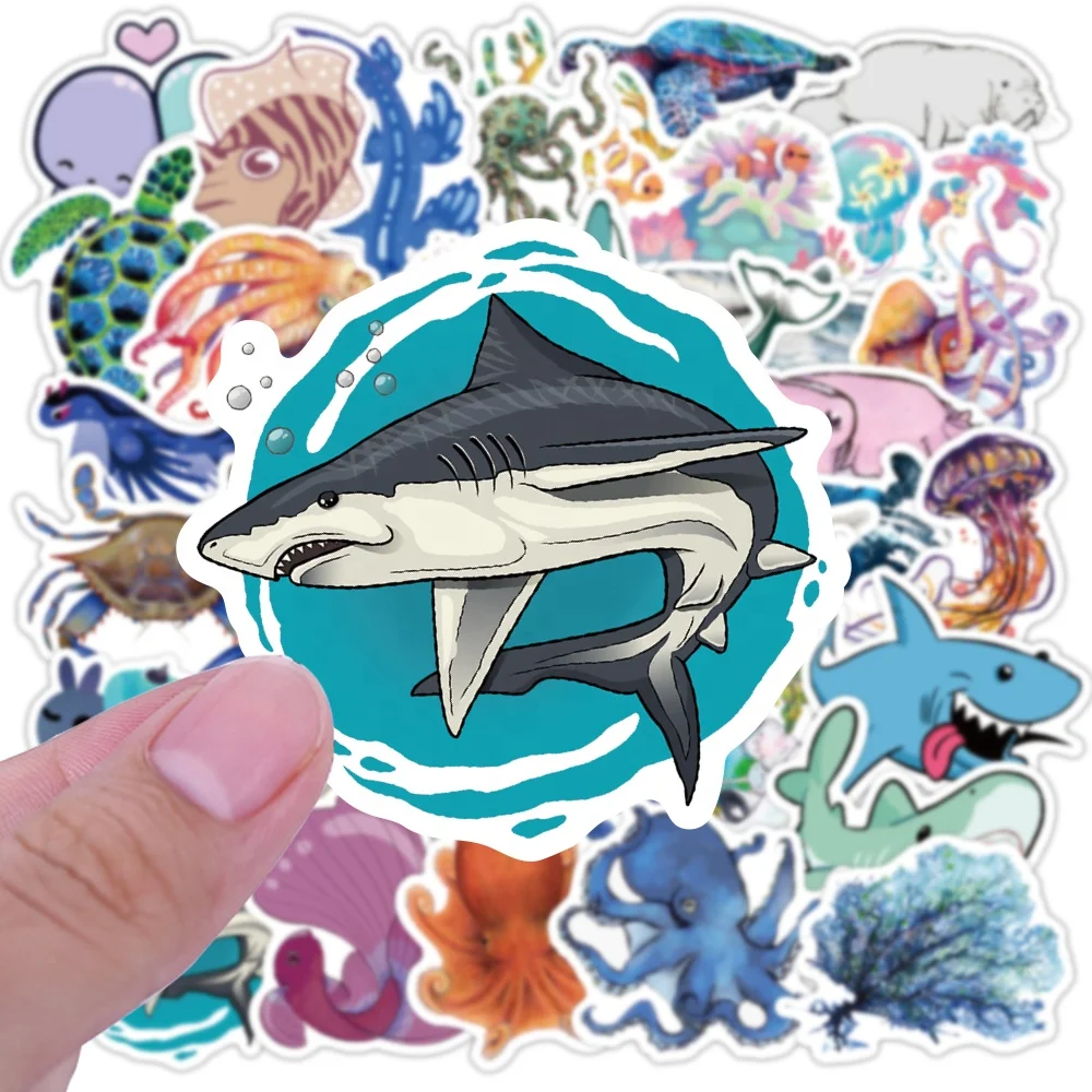 Marine animals Octopus stickers 50 cartoon cute graffiti waterproof refrigerator suitcase marine creatures shark student sticker