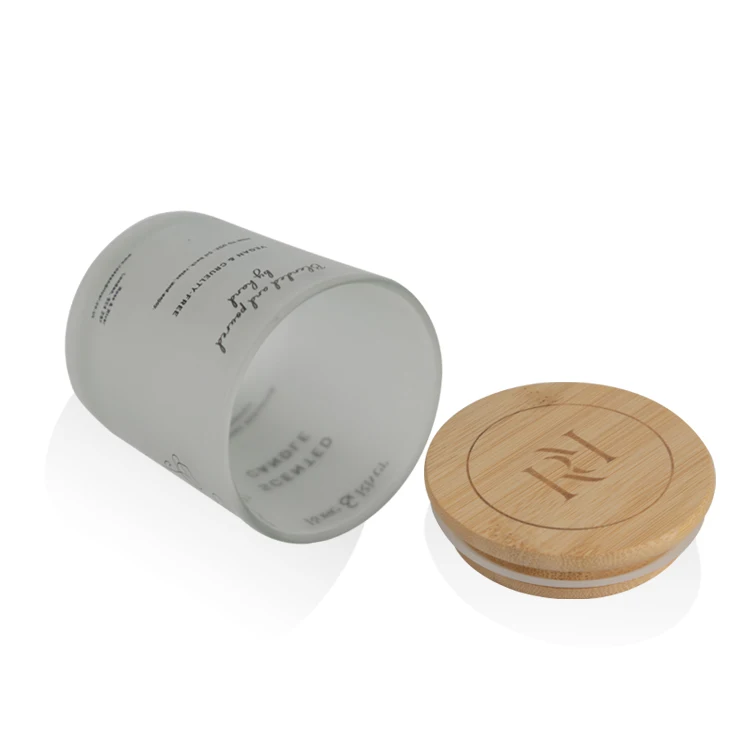 200ml 300ml frosted glass jar with bamboo lid glass jar for aromatherapy candle and body cream natural bamboo material