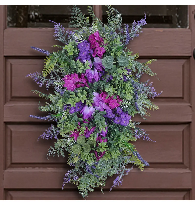 Purple tulip Door Hanging clove Tulip hyacinth hydrangea flower Colorful spring and summer garland home decor