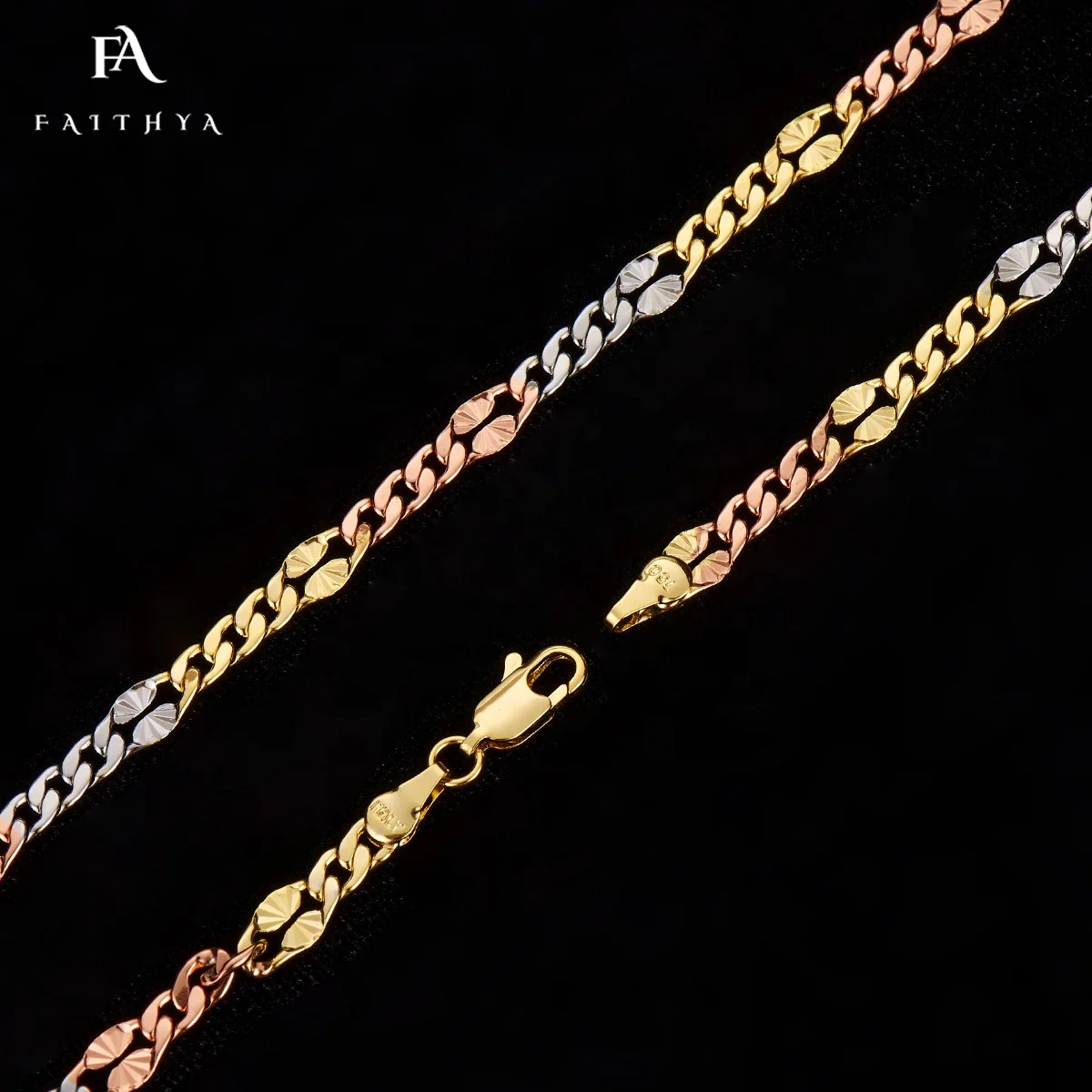 FC5003 новый тренд гальванизация чистого золота 18k Figaro Трехцветная цепочка новейшая технология для защиты цвета от выцветания