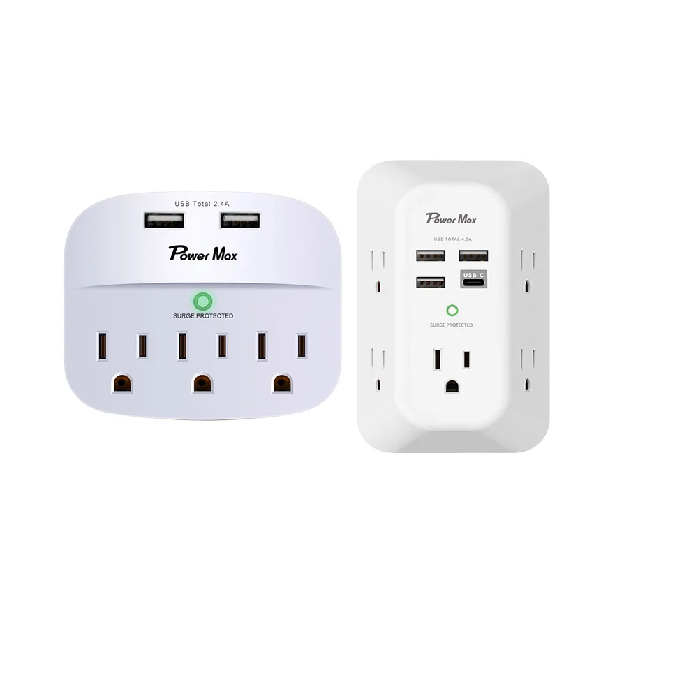 USB Wall Charger Surge Protector 5 Outlet Extender with 4 USB Charging Ports Surge Protector - 3 Outlets with USB C
