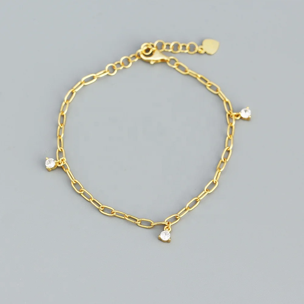 Elegant Style Clasp Link Sterling Silver Long Chain Bracelet