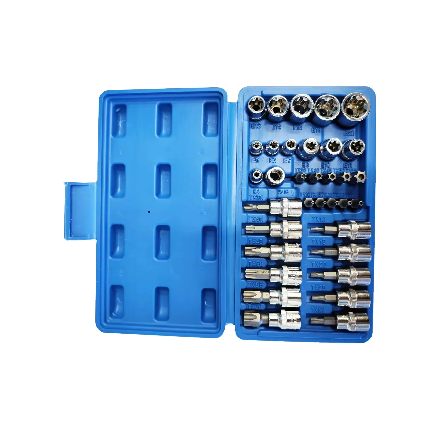 34PCS tools set E-Torx Sockets Bit Set Wrench E-torx Bits 3/8' 5/16' Drive Kit with Storage Box For Car repair tool box