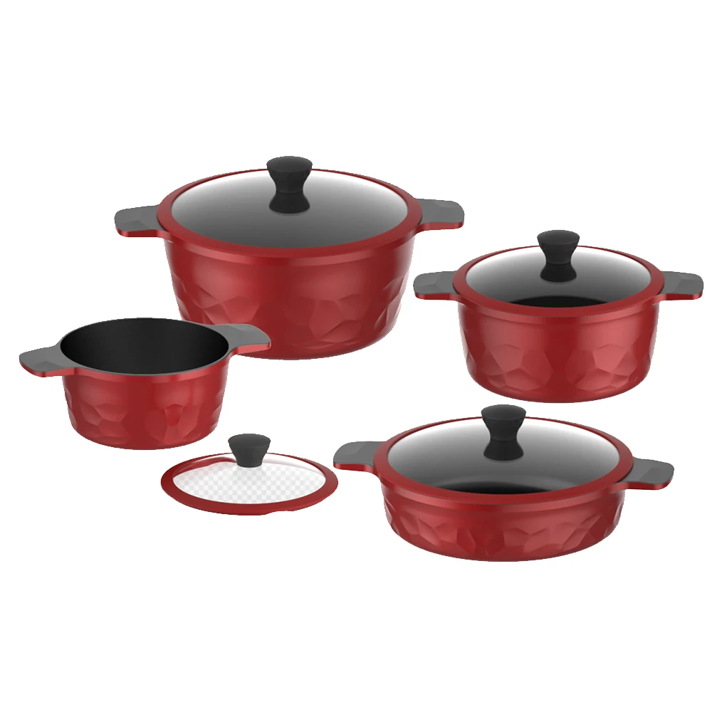 ASD OEM Cheap Price Die Cast Casserole Forged Big Aluminium Kitchen Nonstick Pan Cookware Sets Red