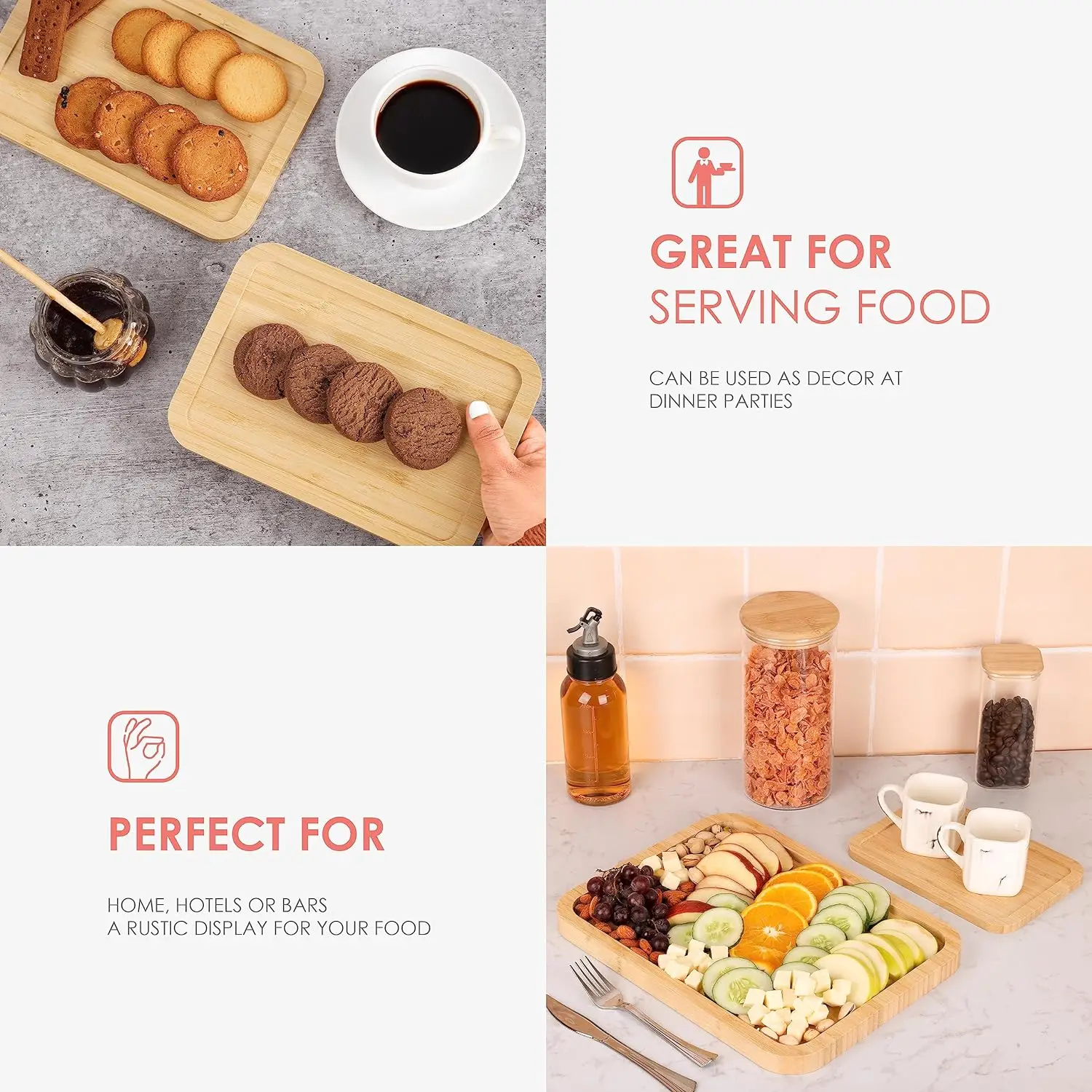 Customized 3PCS bamboo wooden tray wooden  service trays best price