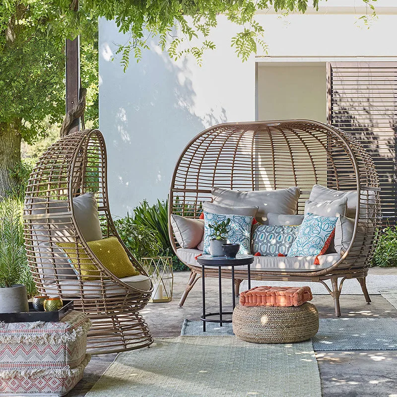 Wicker Rattan Swing Chair Hanging Egg Hammock Chair Cushions Hammock with Stand Cushioned Chair