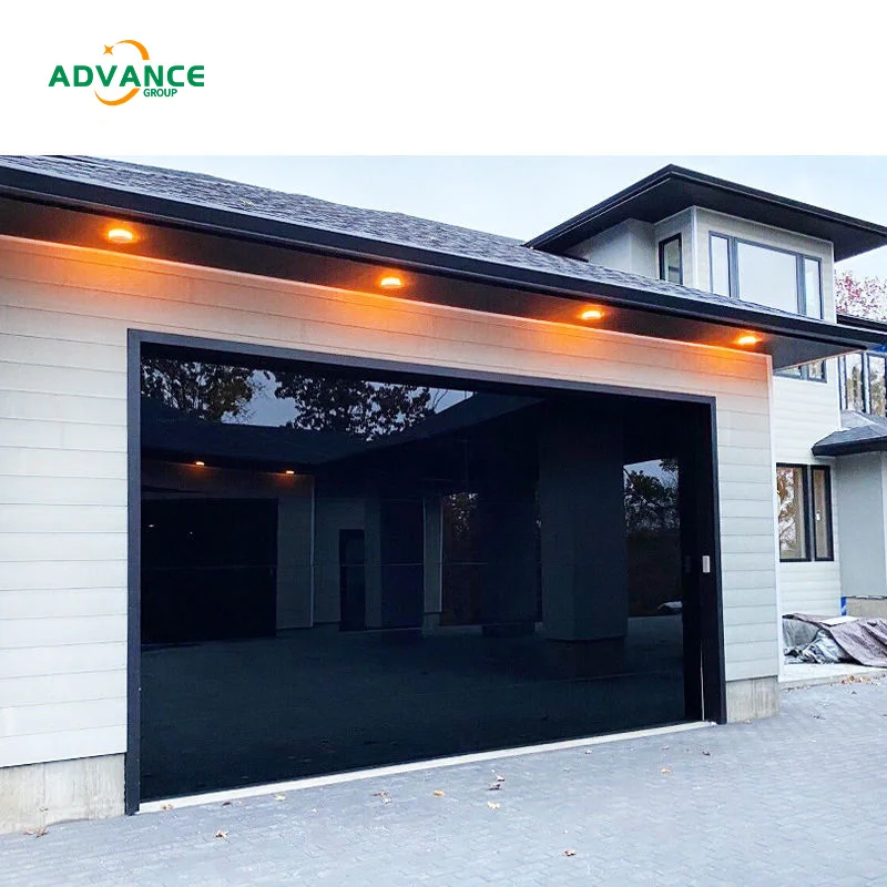 ADVANCE Frosted Glass Garage Doors Customized Size 16x8 9x8 10x8ft Entry Door Design Black Garage Doors