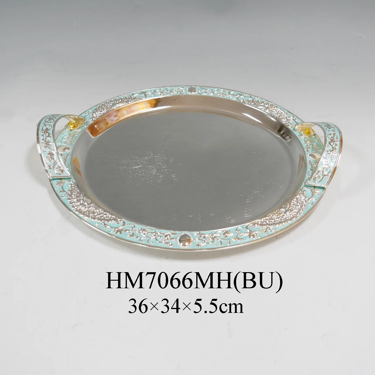 Exquisite design German silver metal silver plated dry fruit nut display plate with enamel