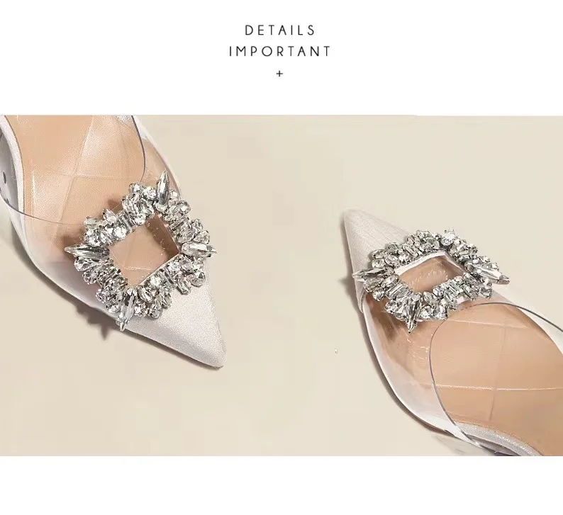 Naked Apricot Transparent Square Buckle Back Hollow Thin Heel Sandals Career Interview Pointed High Heel Single Shoe Girl