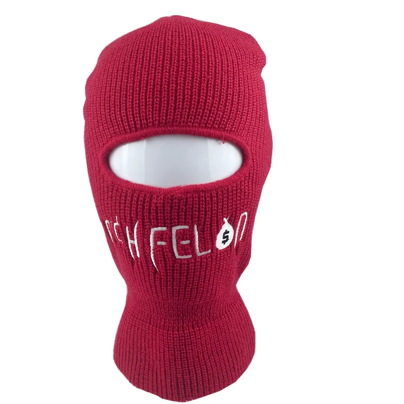 Custom Embroidery logo Full Face Cover 1 hole knit  balaclava designer knit hat beanie ski mask